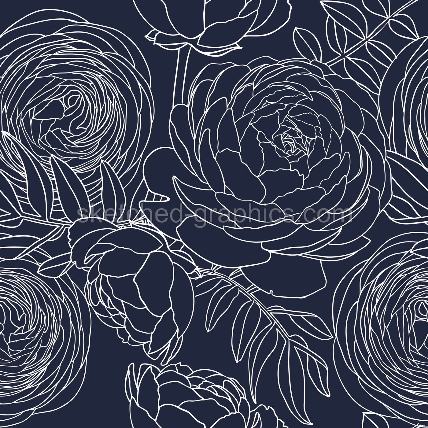 Line art ranunculus background. Abstract and minimalist illustrations with floral outlines. Ranunculus outlines seamless pattern for wall art, prints, wrapping paper, packaging, fabric. Illustration